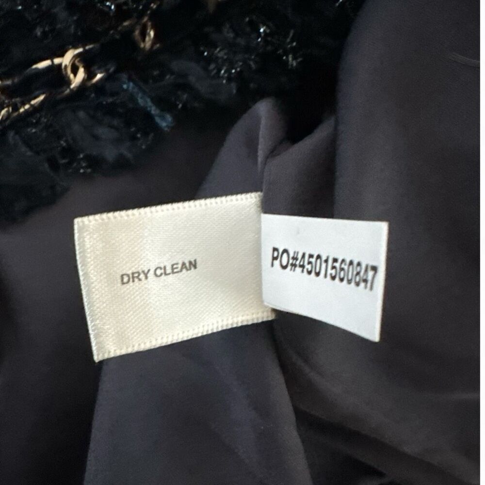 Boston Proper Women's Parisian Tweed Shimmer Chain Fringe Jacket Navy Gold Sz 12 - Picture 9 of 9